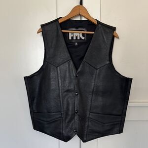 FMC Vest Men’s Size 46 Black Leather Biker Motorcycle Riding Grunge NWOT